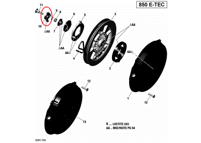 Parghie de blocare cuplaj pornire Ski-Doo SUMMIT - 850 E-TEC, 2017